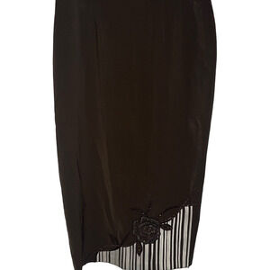 Brown Pencil Skirt with Floral Accent